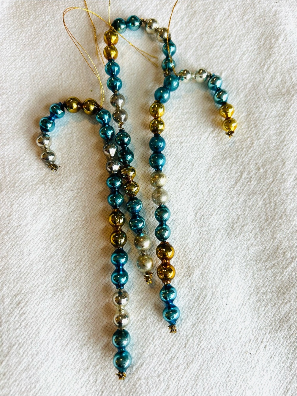 🎄 Vintage repurposed mercury glass bead candy cane holiday Christmas ornaments